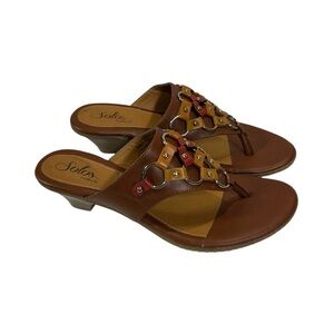 Solos by‎ Softspots Ring Accent Womens Thong Sandals Size 10 Brown Summer Casual